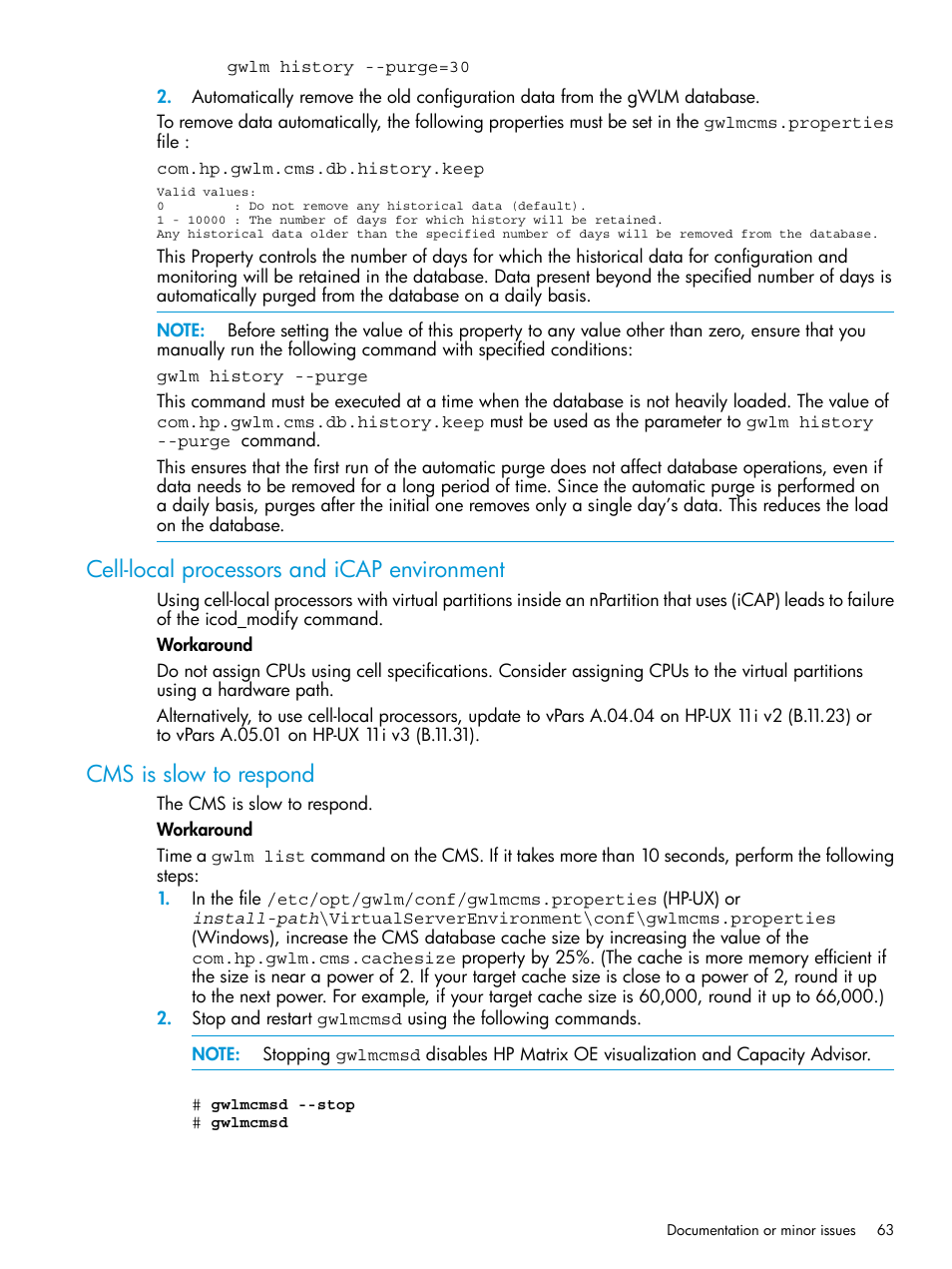 Cell-local processors and icap environment, Cms is slow to respond | HP Matrix Operating Environment Software User Manual | Page 63 / 70