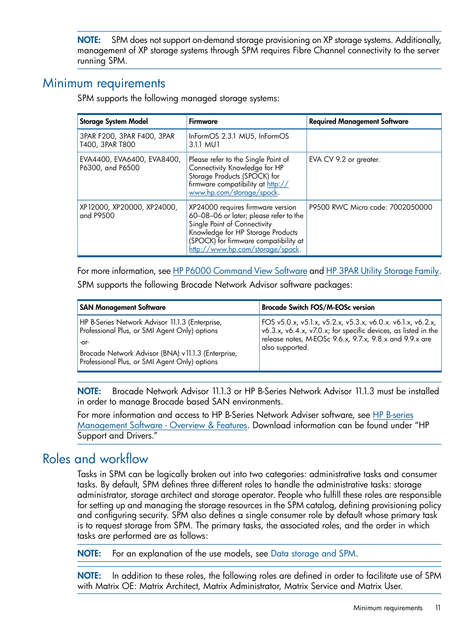 Minimum requirements, Roles and workflow, Minimum requirements roles and workflow | HP Matrix Operating Environment Software User Manual | Page 11 / 95