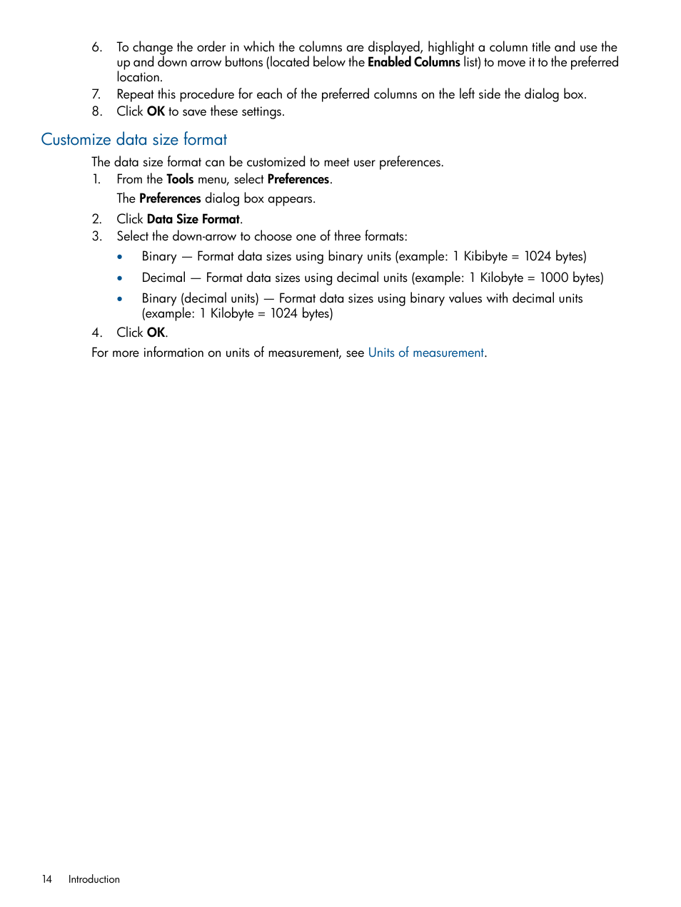 Customize data size format | HP Matrix Operating Environment Software User Manual | Page 14 / 95