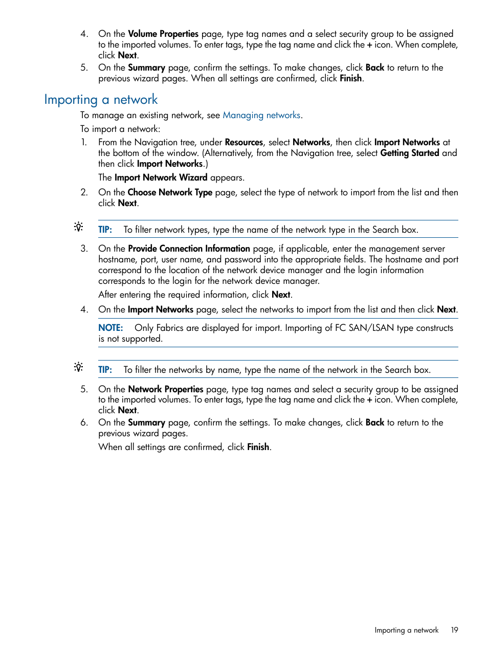 Importing a network | HP Matrix Operating Environment Software User Manual | Page 19 / 95