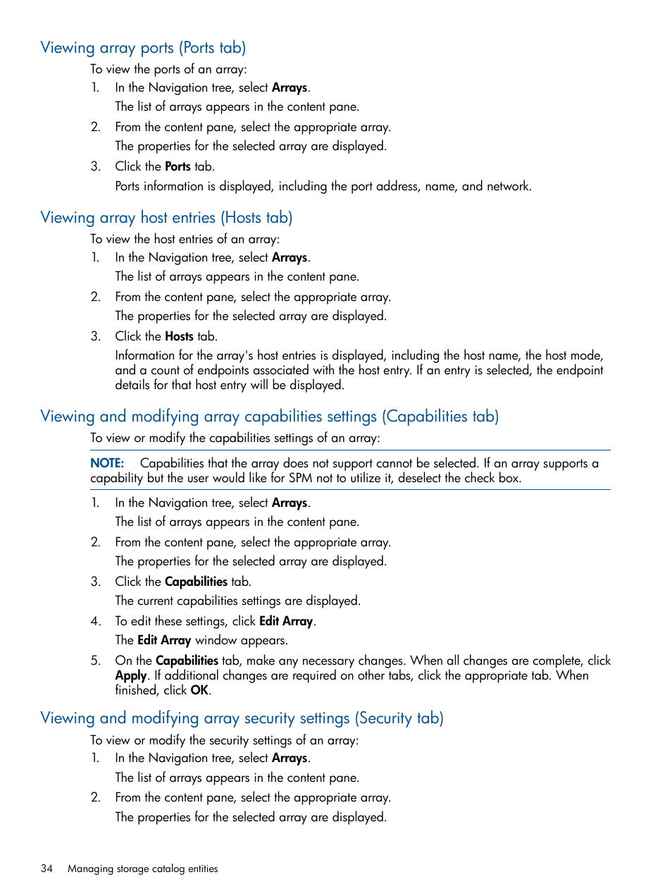 Viewing array ports (ports tab), Viewing array host entries (hosts tab) | HP Matrix Operating Environment Software User Manual | Page 34 / 95