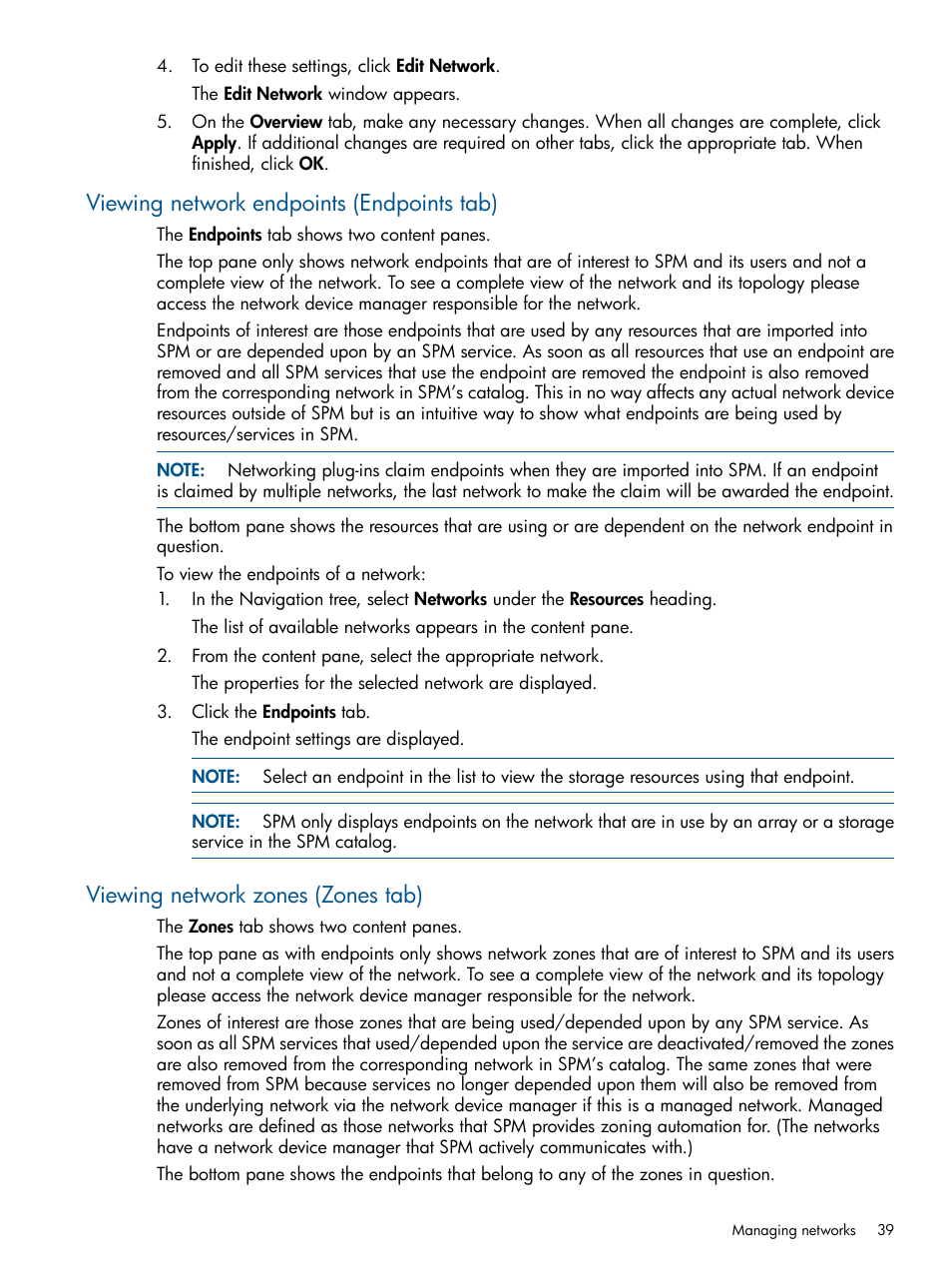 Viewing network endpoints (endpoints tab), Viewing network zones (zones tab) | HP Matrix Operating Environment Software User Manual | Page 39 / 95