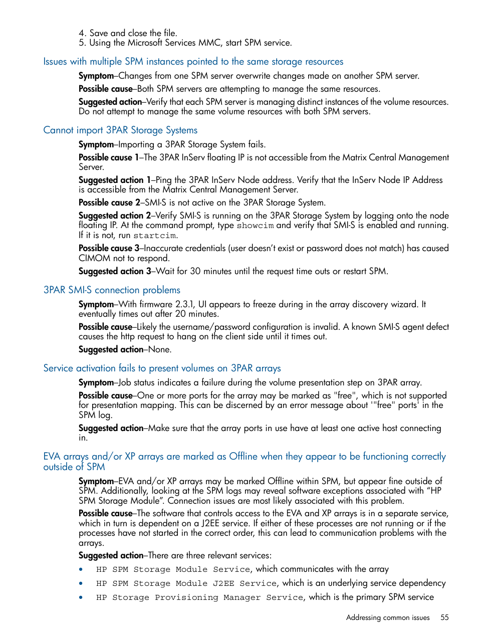 Cannot import 3par storage systems, 3par smi-s connection problems | HP Matrix Operating Environment Software User Manual | Page 55 / 95