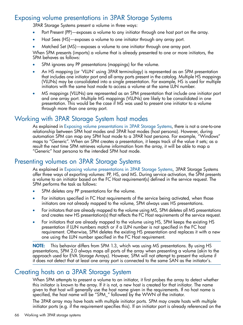 Working with 3par storage system host modes, Presenting volumes on 3par storage systems, Creating hosts on a 3par storage system | HP Matrix Operating Environment Software User Manual | Page 66 / 95