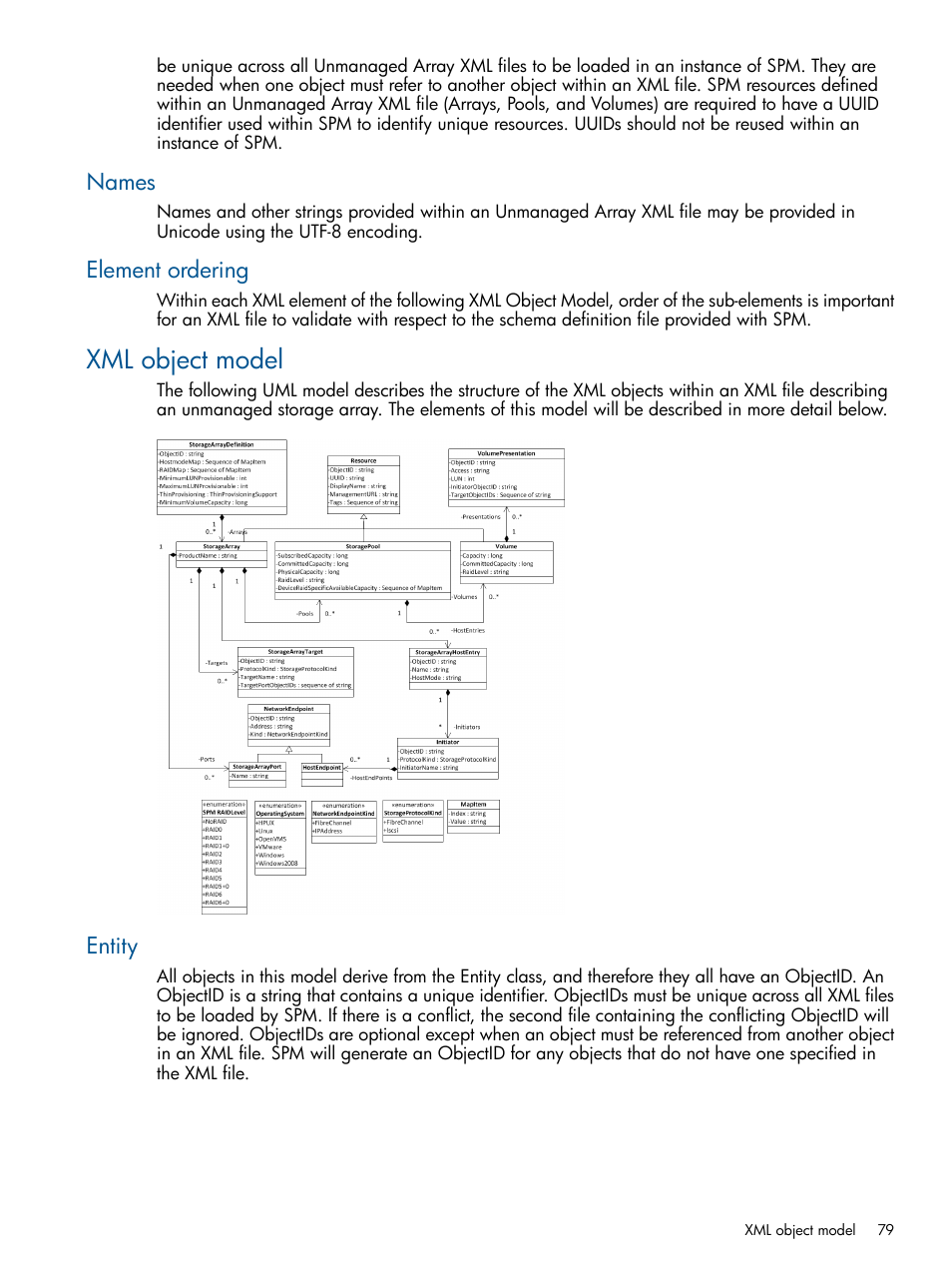 Names, Element ordering, Xml object model | Entity, Names element ordering | HP Matrix Operating Environment Software User Manual | Page 79 / 95