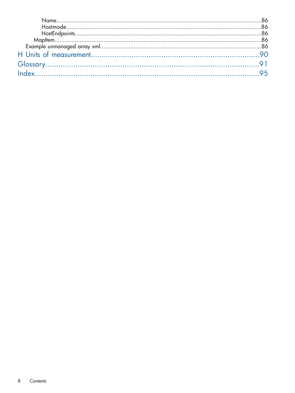 H units of measurement glossary index | HP Matrix Operating Environment Software User Manual | Page 8 / 95