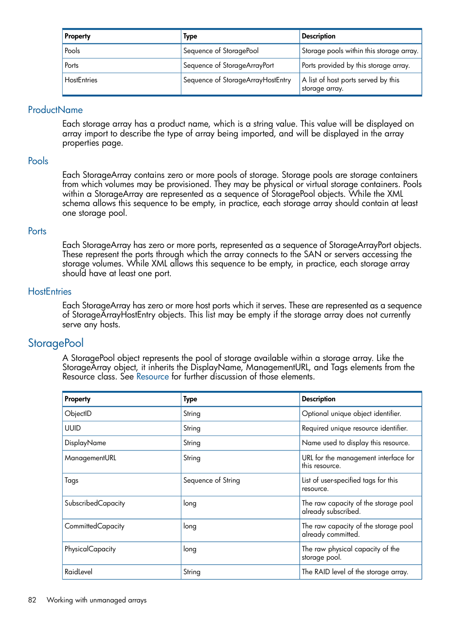 Productname, Pools, Ports | Hostentries, Storagepool, Productname pools ports hostentries | HP Matrix Operating Environment Software User Manual | Page 82 / 95