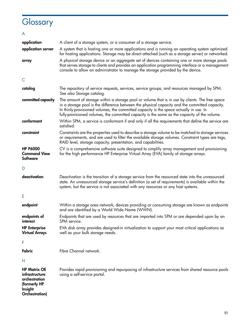 Glossary | HP Matrix Operating Environment Software User Manual | Page 91 / 95