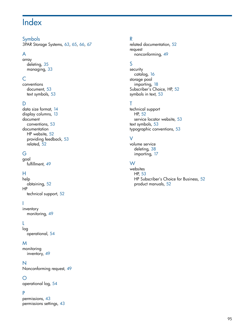 Index | HP Matrix Operating Environment Software User Manual | Page 95 / 95