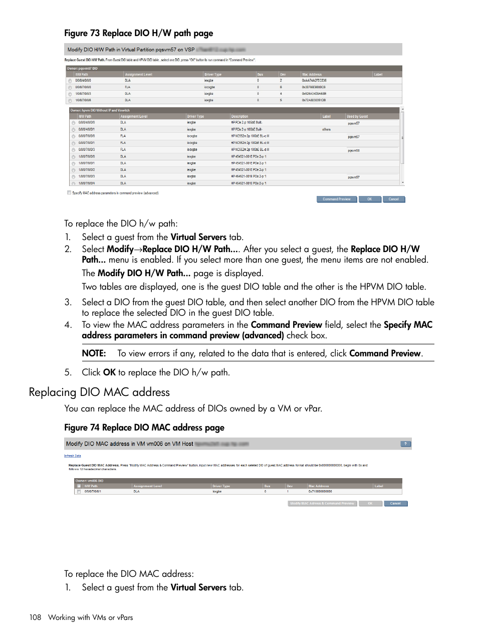 Replacing dio mac address | HP Matrix Operating Environment Software User Manual | Page 108 / 142