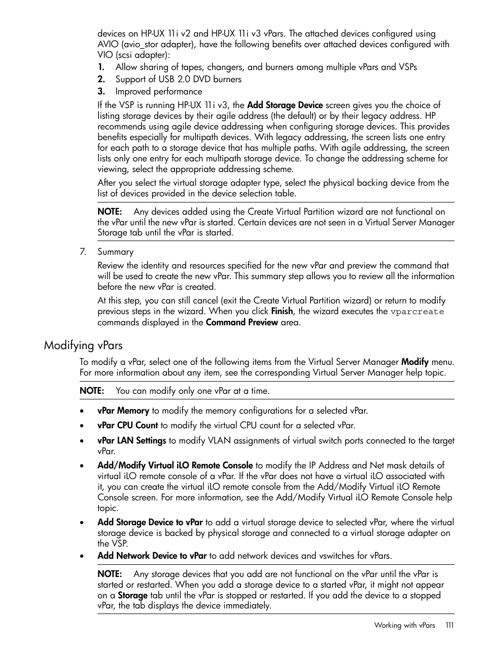 Modifying vpars | HP Matrix Operating Environment Software User Manual | Page 111 / 142