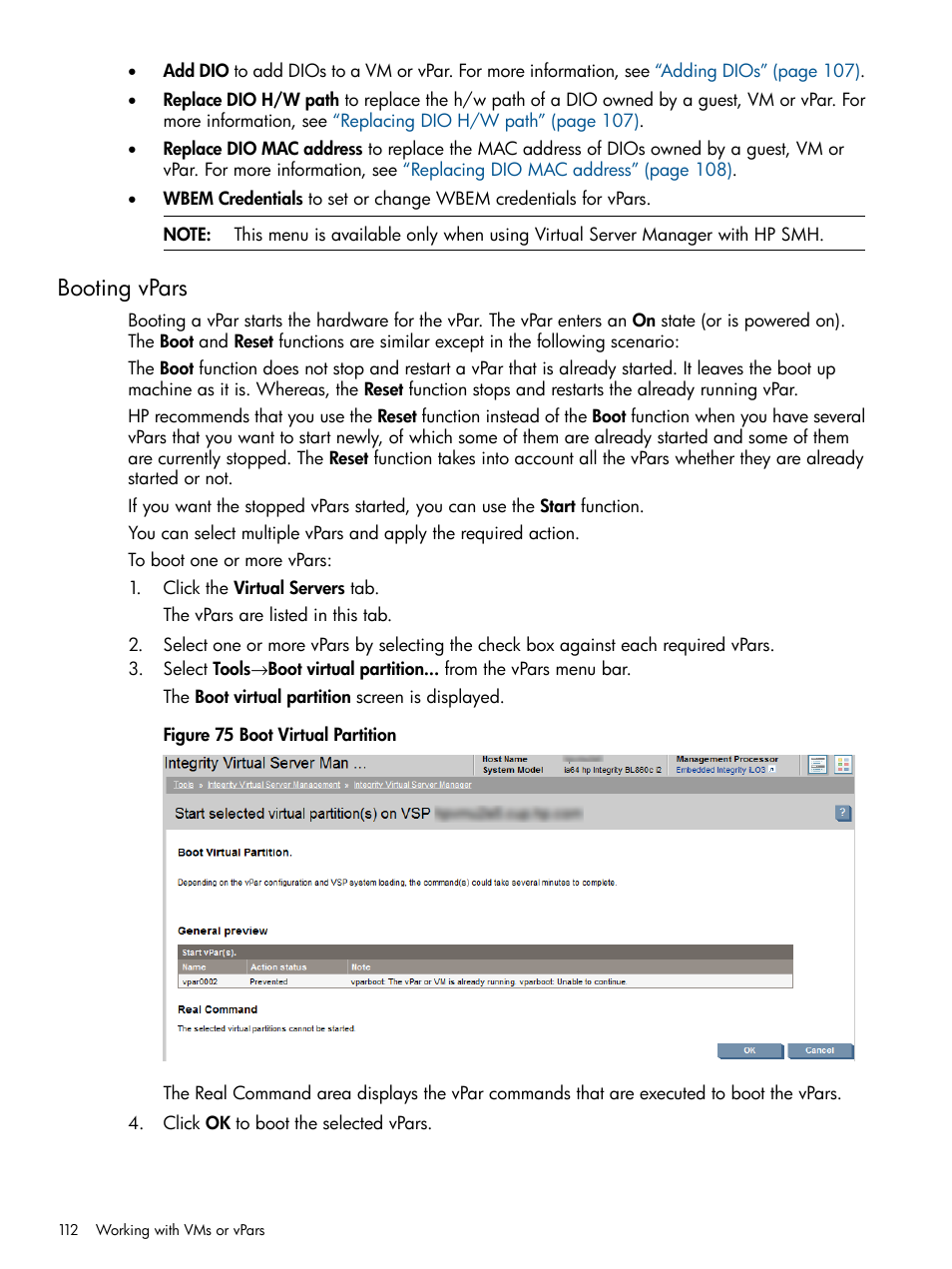 Booting vpars | HP Matrix Operating Environment Software User Manual | Page 112 / 142