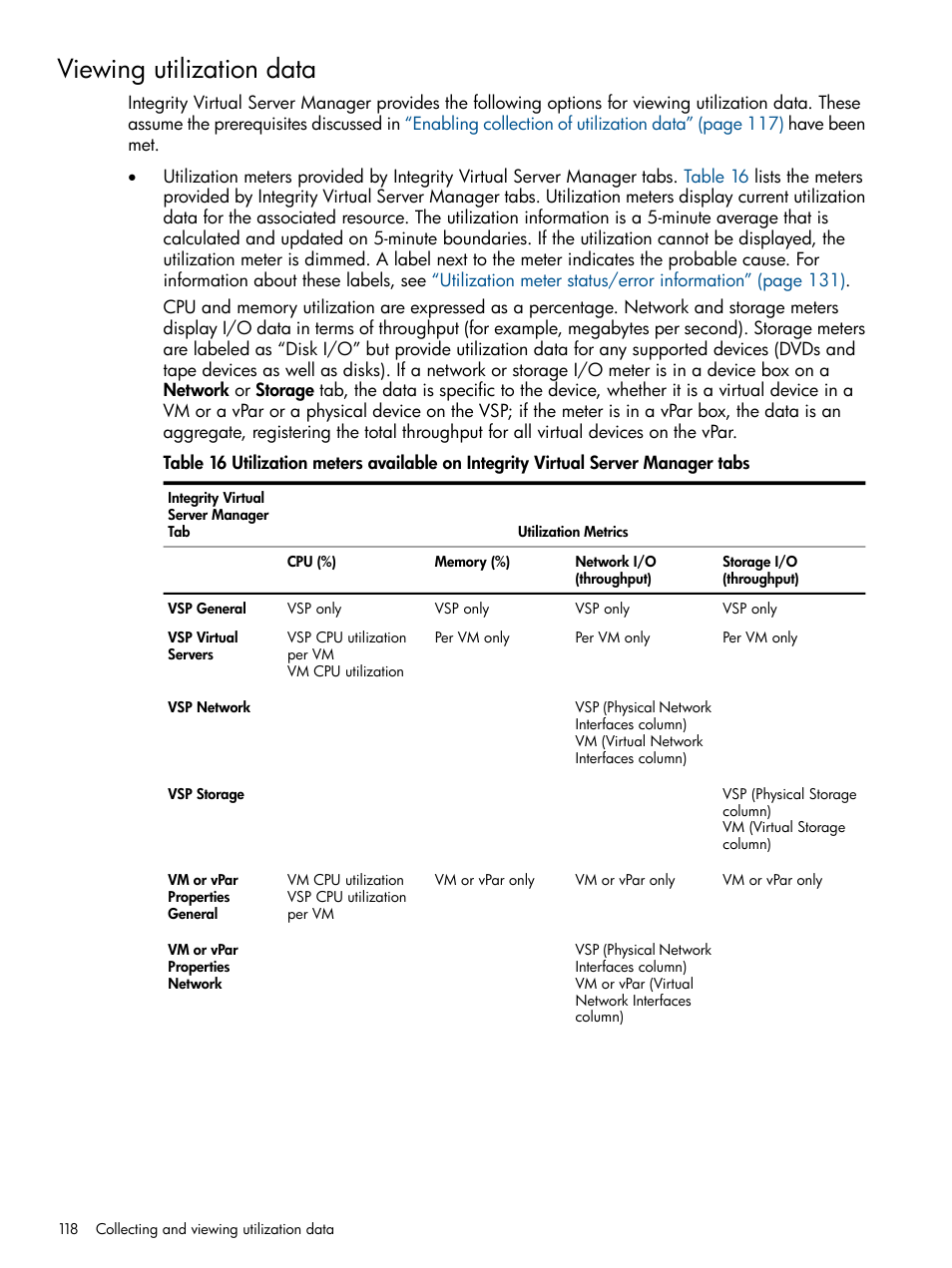 Viewing utilization data | HP Matrix Operating Environment Software User Manual | Page 118 / 142