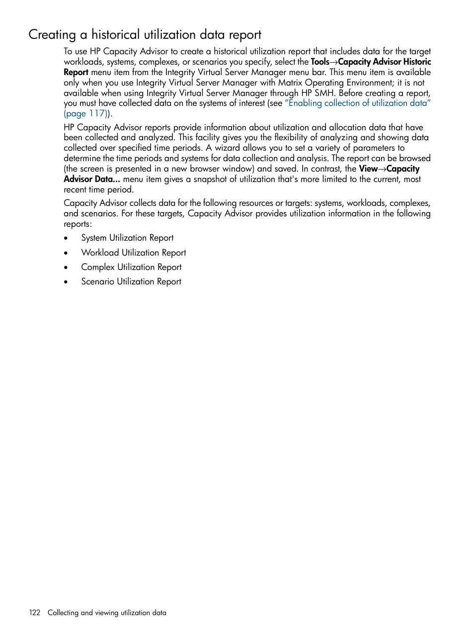 Creating a historical utilization data report | HP Matrix Operating Environment Software User Manual | Page 122 / 142