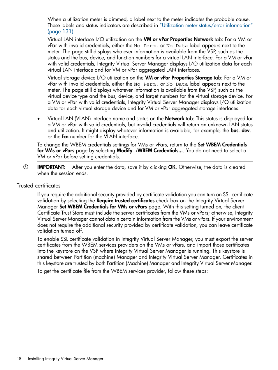 Trusted certificates | HP Matrix Operating Environment Software User Manual | Page 18 / 142