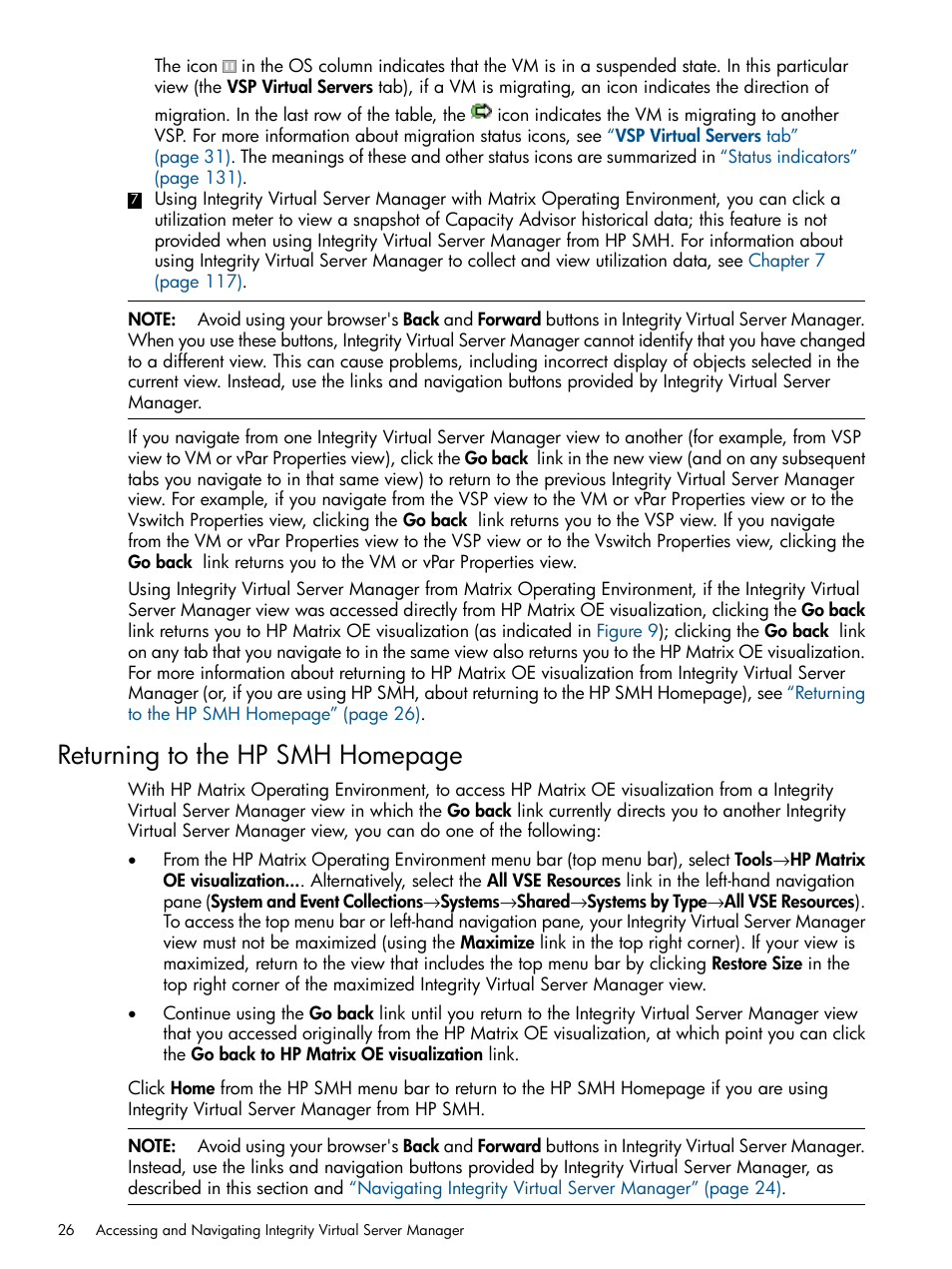 Returning to the hp smh homepage | HP Matrix Operating Environment Software User Manual | Page 26 / 142