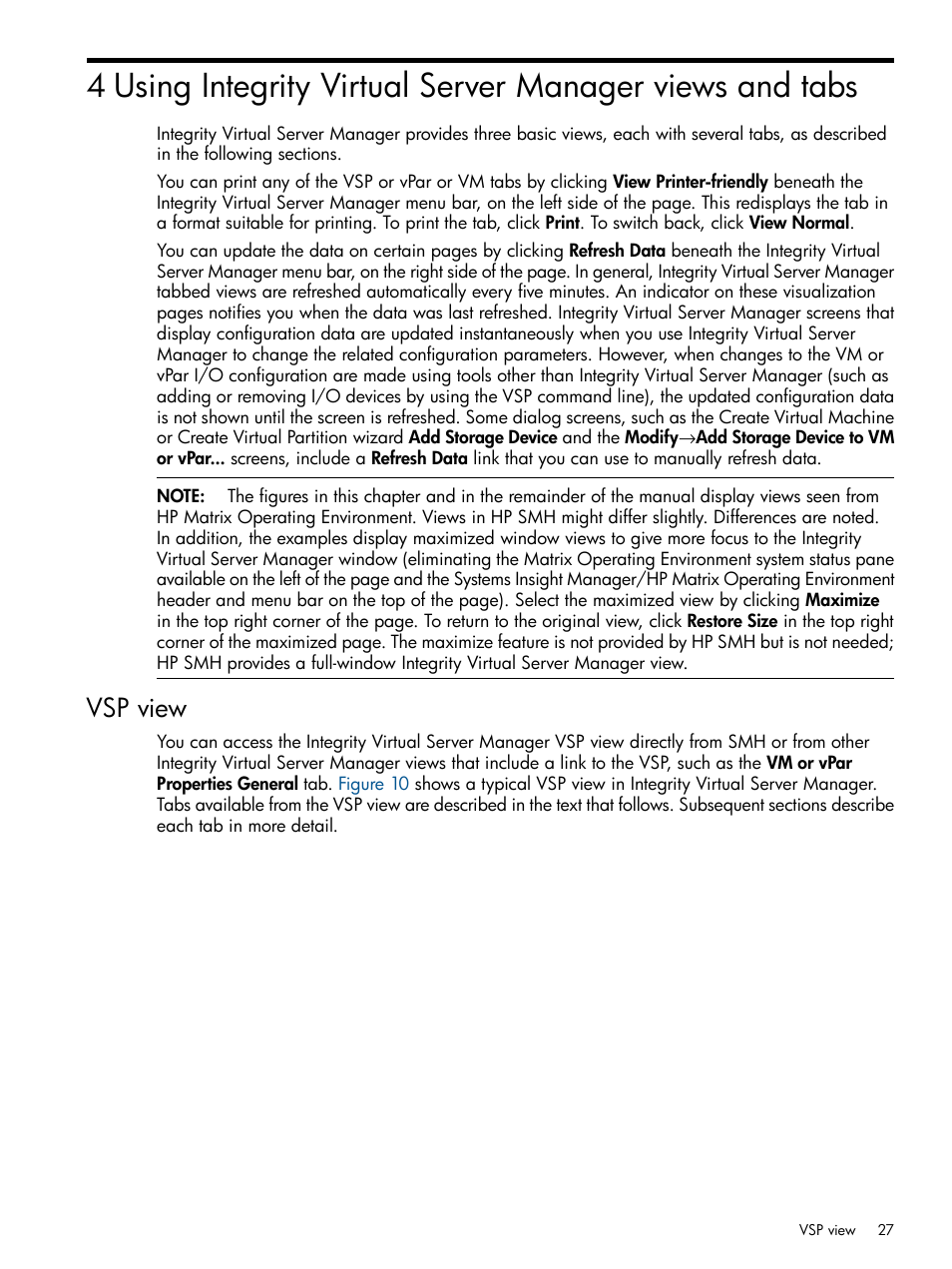 Vsp view | HP Matrix Operating Environment Software User Manual | Page 27 / 142