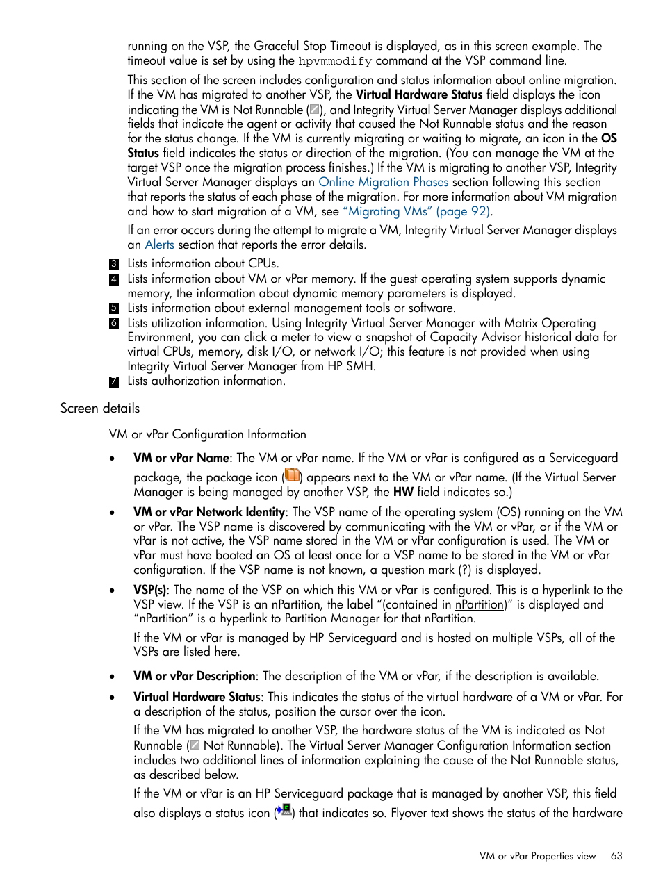 Screen details | HP Matrix Operating Environment Software User Manual | Page 63 / 142