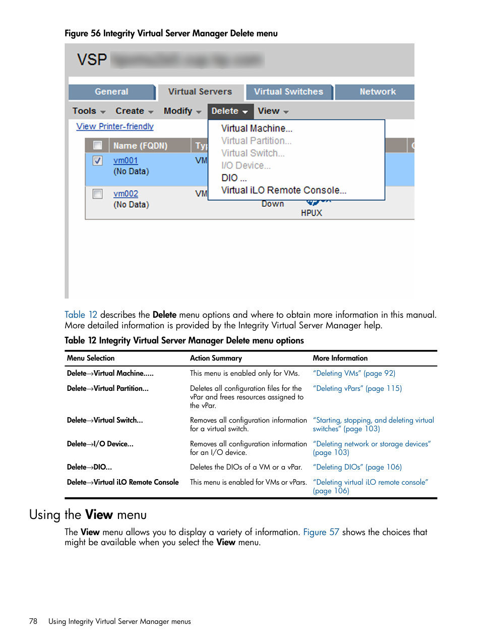 Using the view menu, Figure 56 | HP Matrix Operating Environment Software User Manual | Page 78 / 142