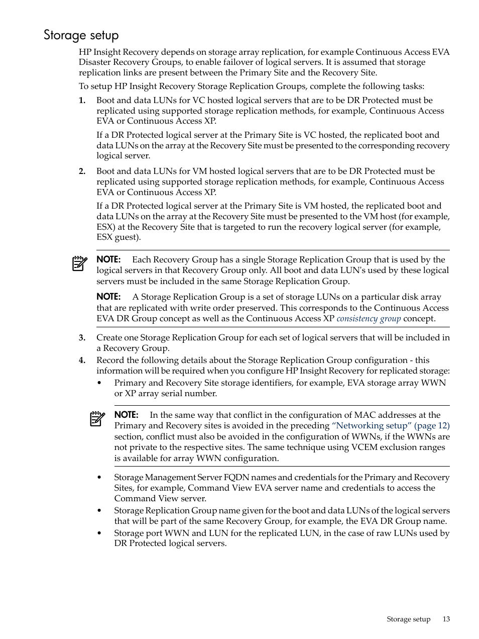 Storage setup | HP Matrix Operating Environment Software User Manual | Page 13 / 34