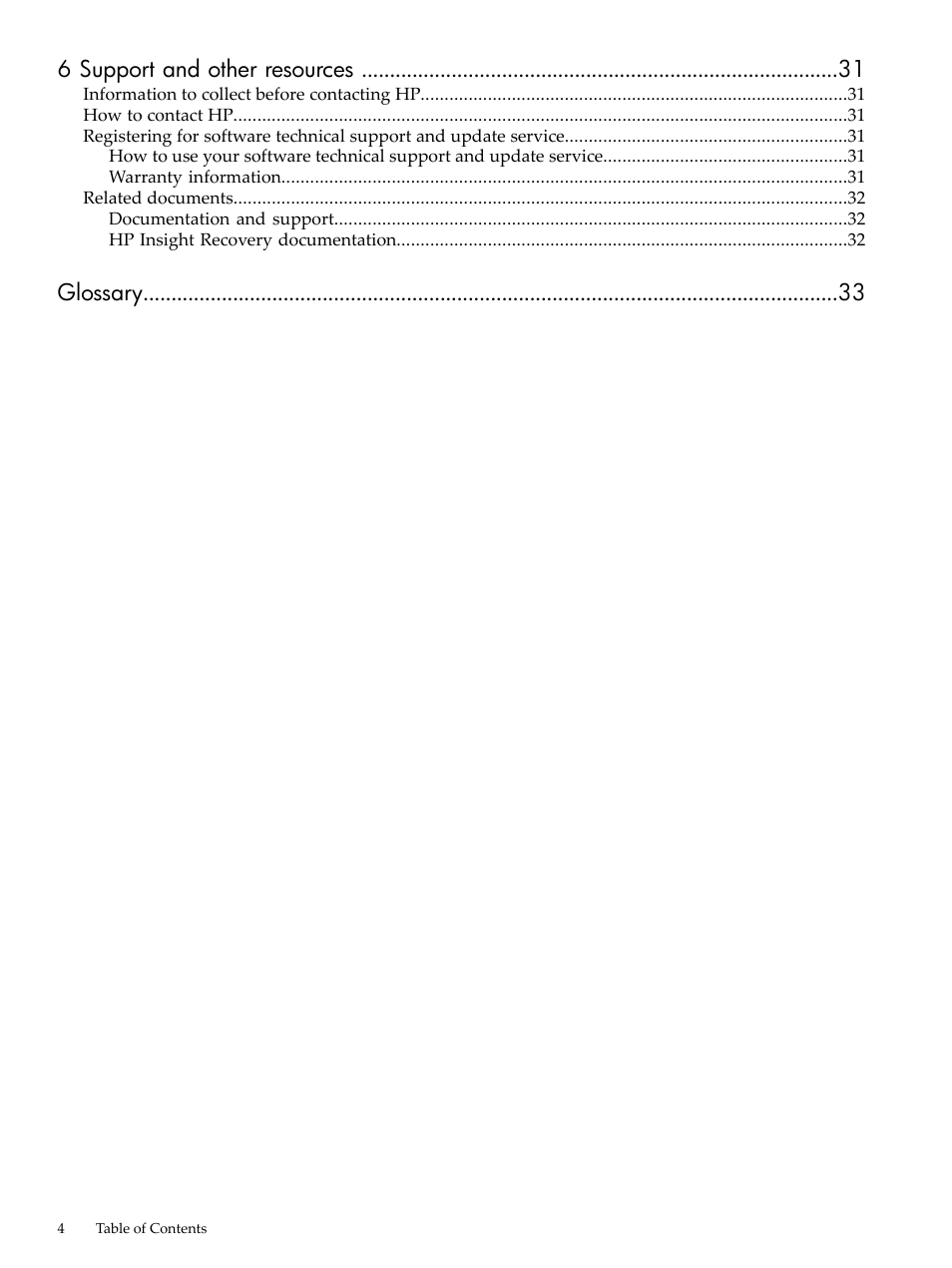 6 support and other resources, Glossary | HP Matrix Operating Environment Software User Manual | Page 4 / 34