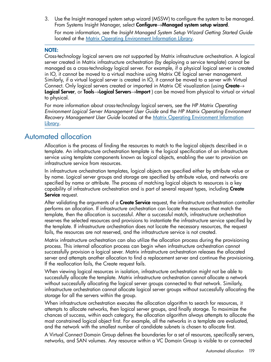 Automated allocation | HP Matrix Operating Environment Software User Manual | Page 119 / 209