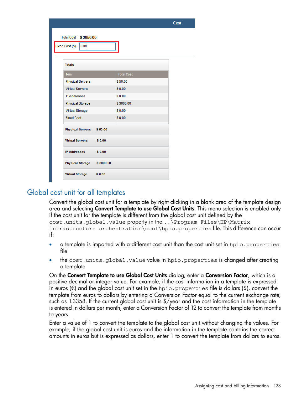 Global cost unit for all templates | HP Matrix Operating Environment Software User Manual | Page 123 / 209