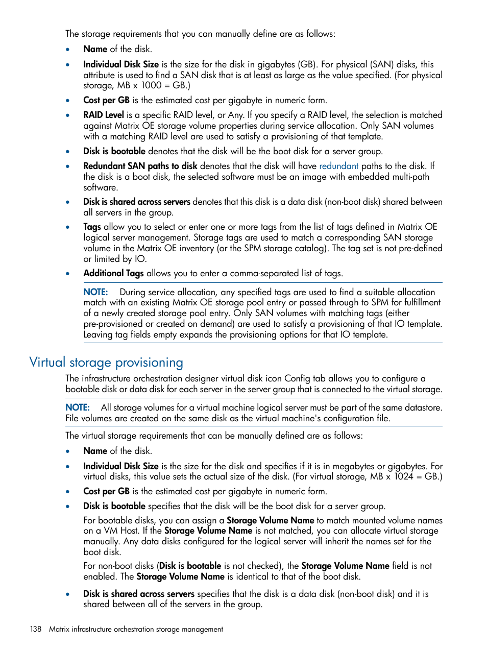 Virtual storage provisioning | HP Matrix Operating Environment Software User Manual | Page 138 / 209