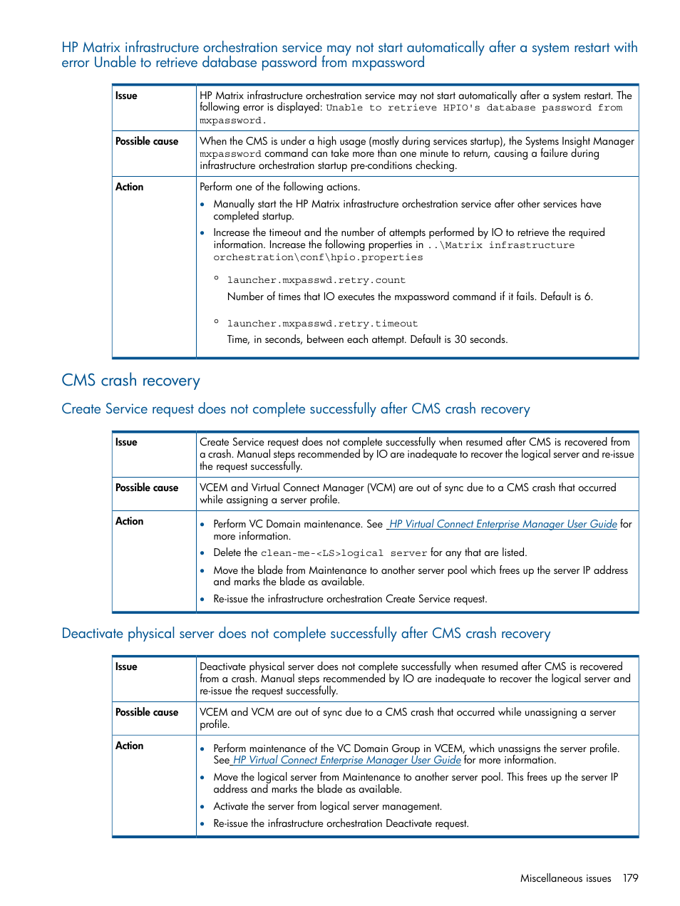 Cms crash recovery | HP Matrix Operating Environment Software User Manual | Page 179 / 209