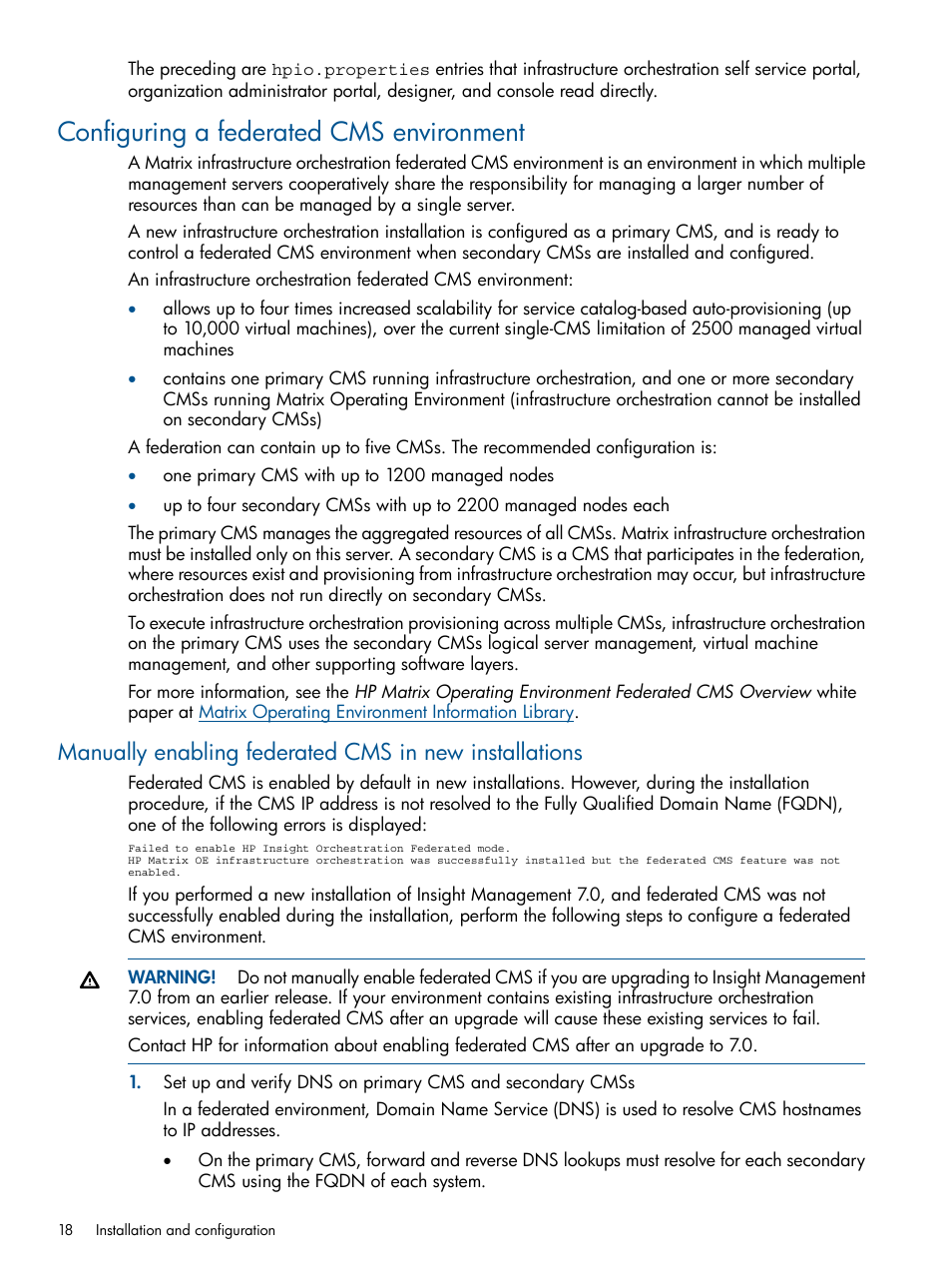 Configuring a federated cms environment | HP Matrix Operating Environment Software User Manual | Page 18 / 209