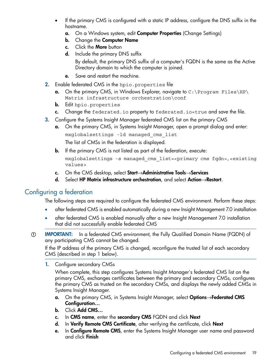 Configuring a federation | HP Matrix Operating Environment Software User Manual | Page 19 / 209