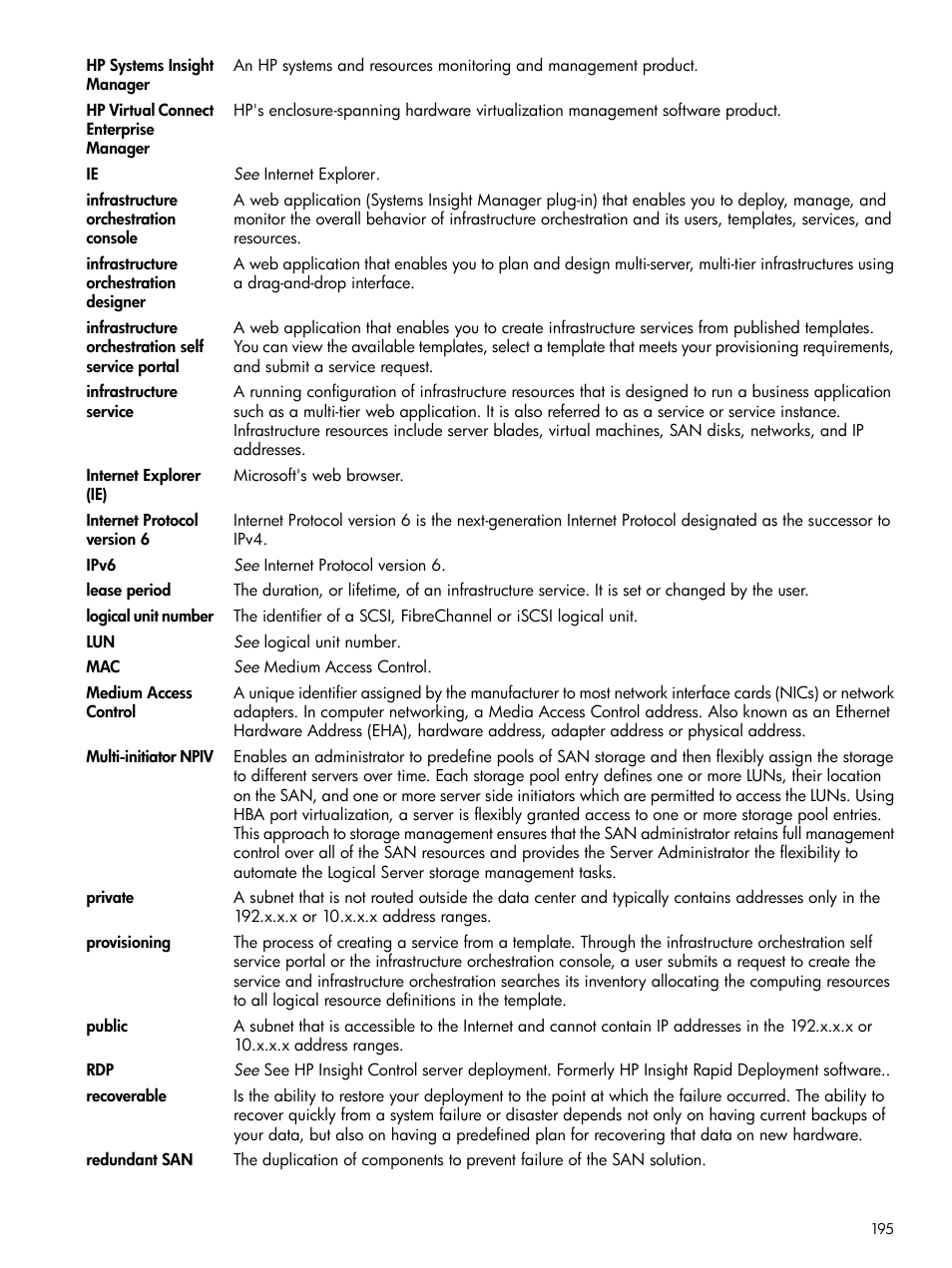 Provisioning, Infrastructure services, Services | HP Matrix Operating Environment Software User Manual | Page 195 / 209