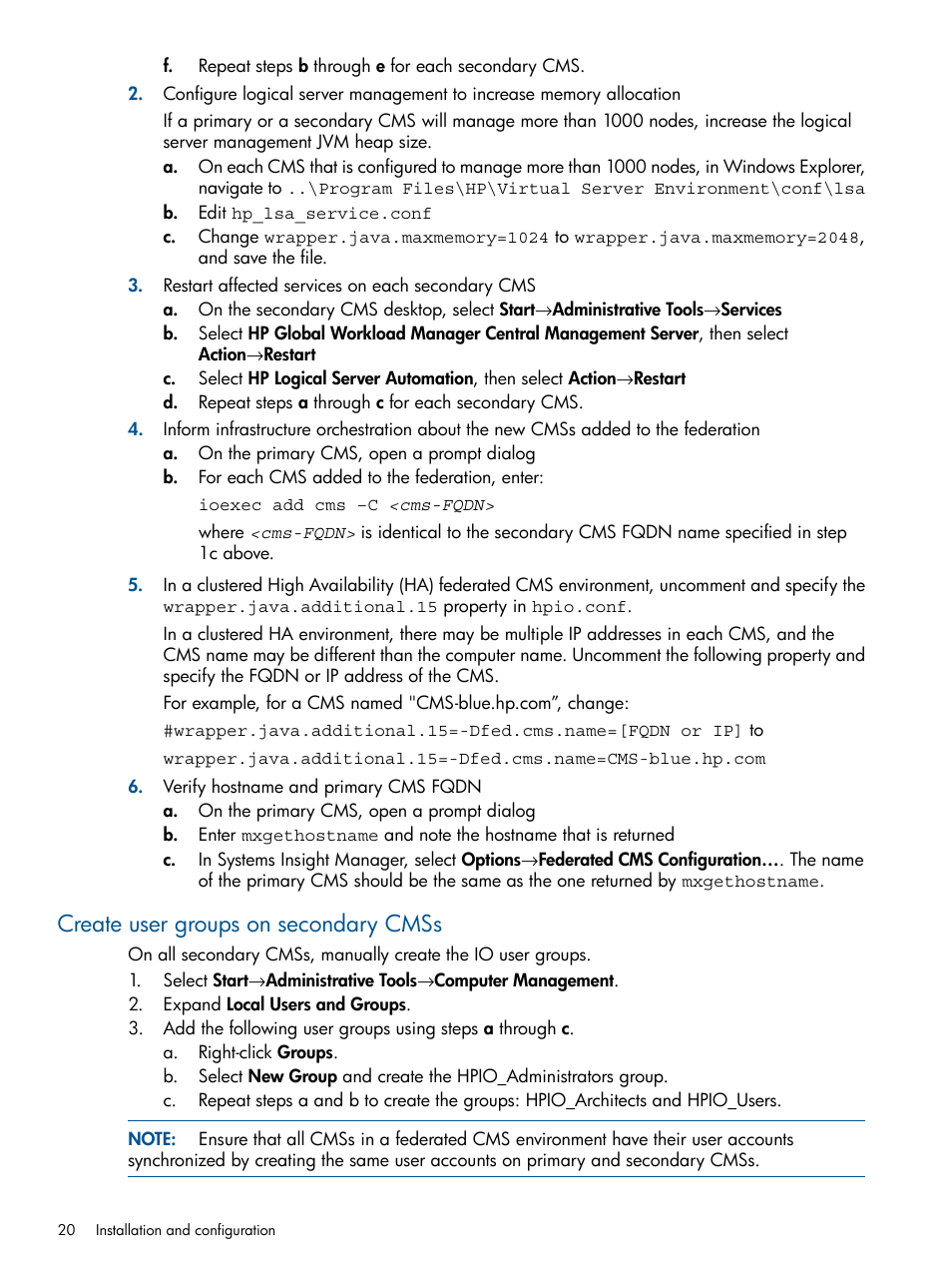 Create user groups on secondary cmss | HP Matrix Operating Environment Software User Manual | Page 20 / 209