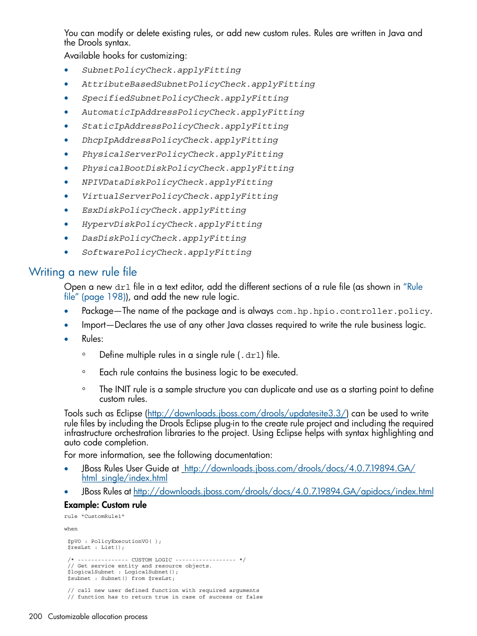 Writing a new rule file | HP Matrix Operating Environment Software User Manual | Page 200 / 209