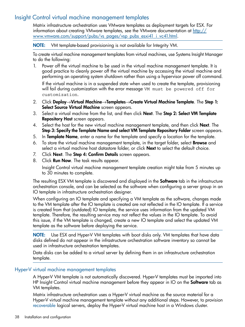 Hyper-v virtual machine management templates | HP Matrix Operating Environment Software User Manual | Page 38 / 209