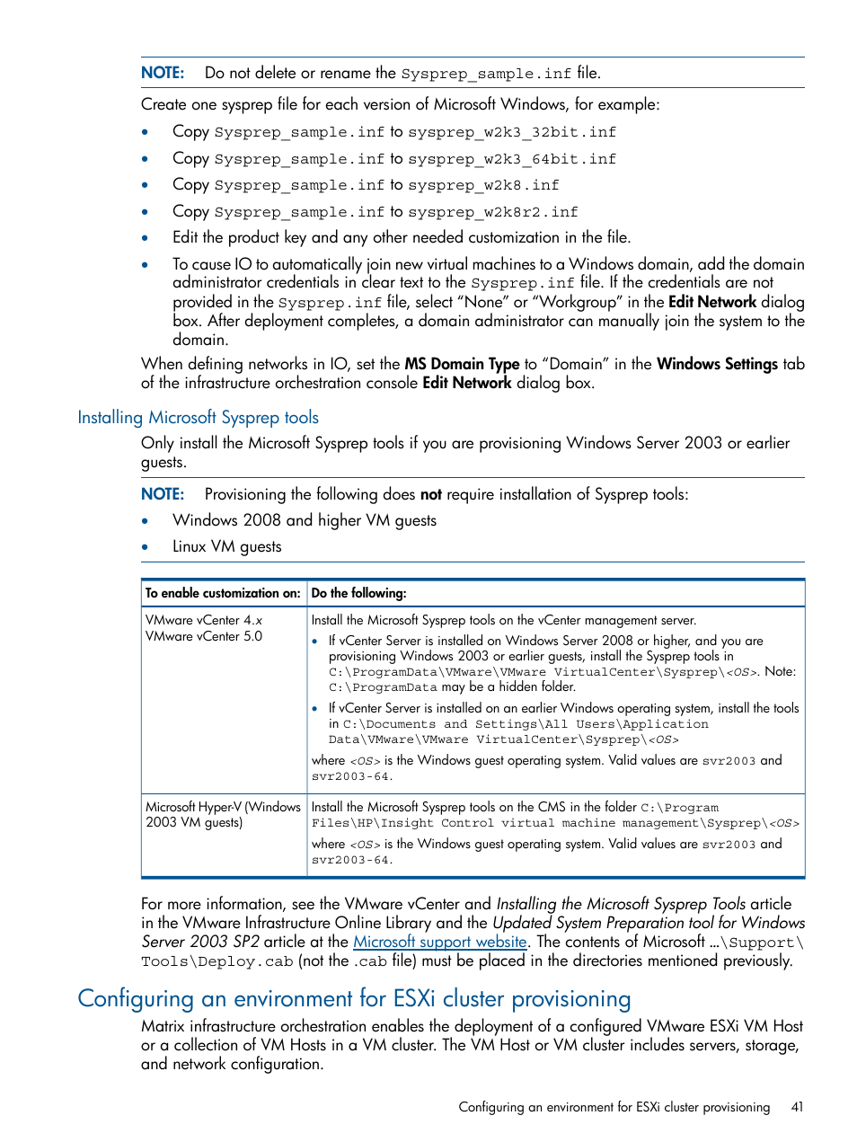 Installing microsoft sysprep tools | HP Matrix Operating Environment Software User Manual | Page 41 / 209