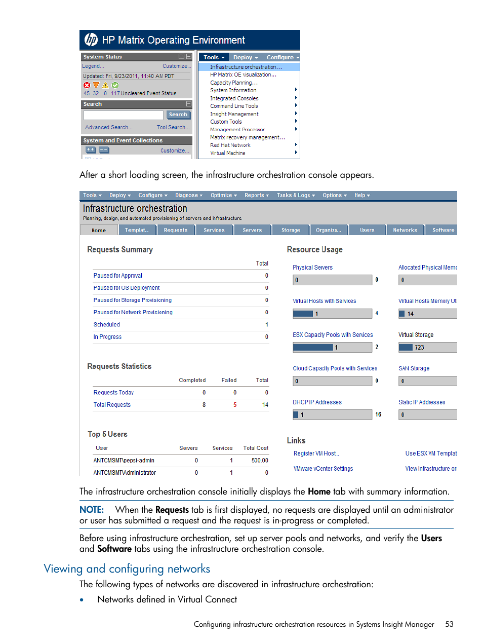 Viewing and configuring networks | HP Matrix Operating Environment Software User Manual | Page 53 / 209