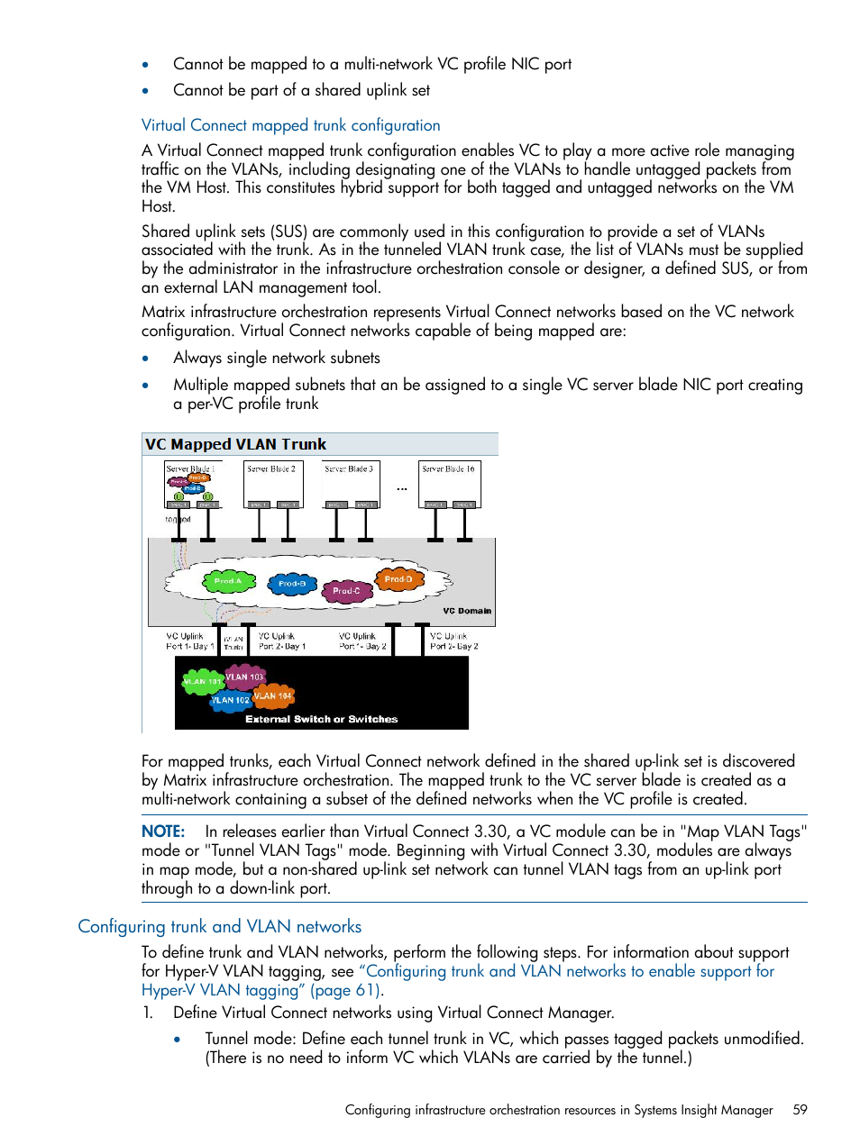 Virtual connect mapped trunk configuration, Configuring trunk and vlan networks | HP Matrix Operating Environment Software User Manual | Page 59 / 209