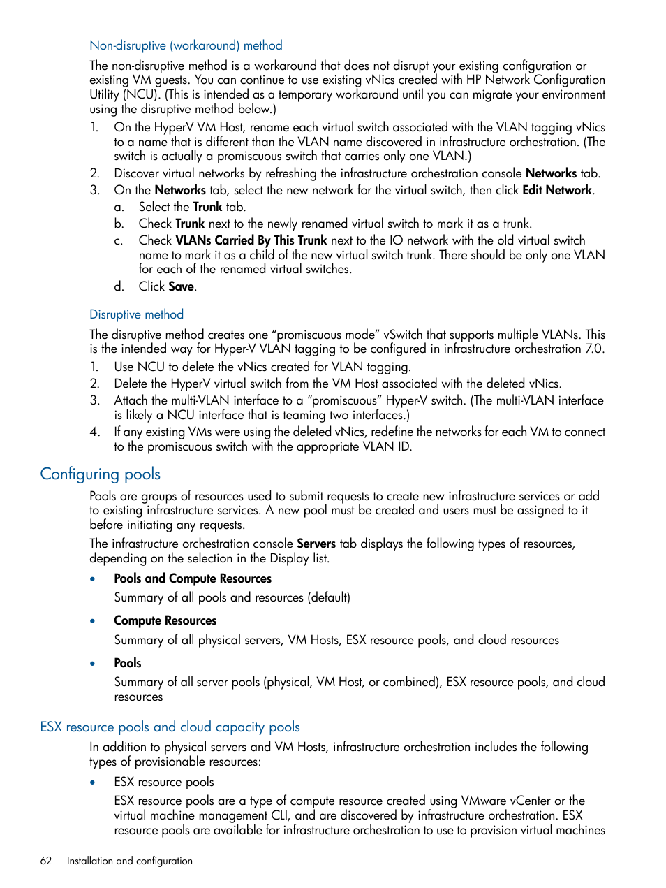 Configuring pools, Esx resource pools and cloud capacity pools | HP Matrix Operating Environment Software User Manual | Page 62 / 209