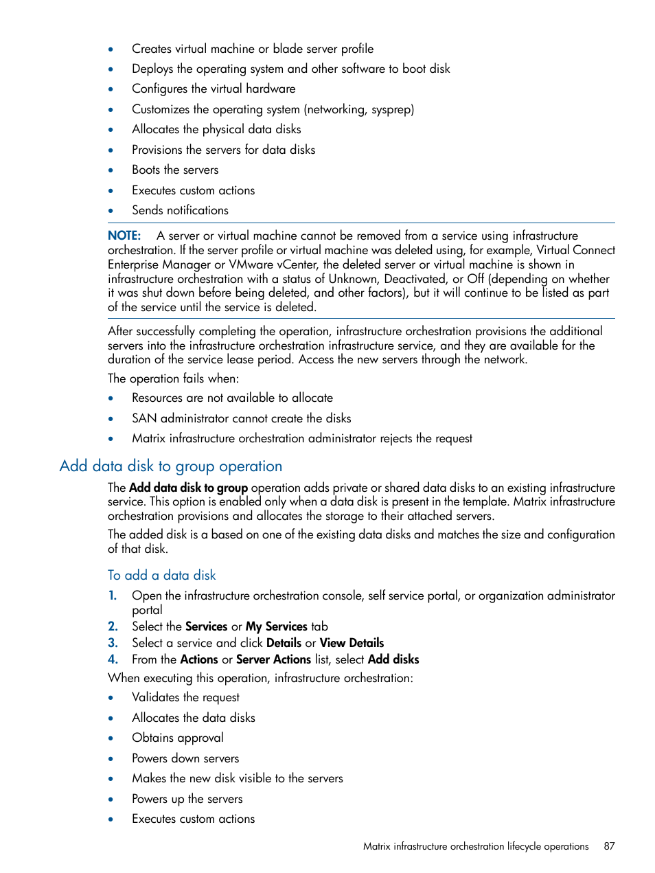 Add data disk to group operation | HP Matrix Operating Environment Software User Manual | Page 87 / 209