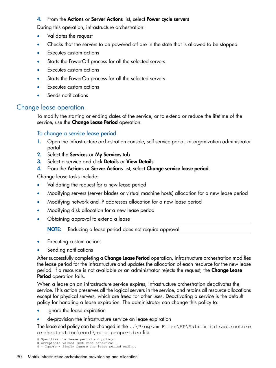 Change lease operation | HP Matrix Operating Environment Software User Manual | Page 90 / 209