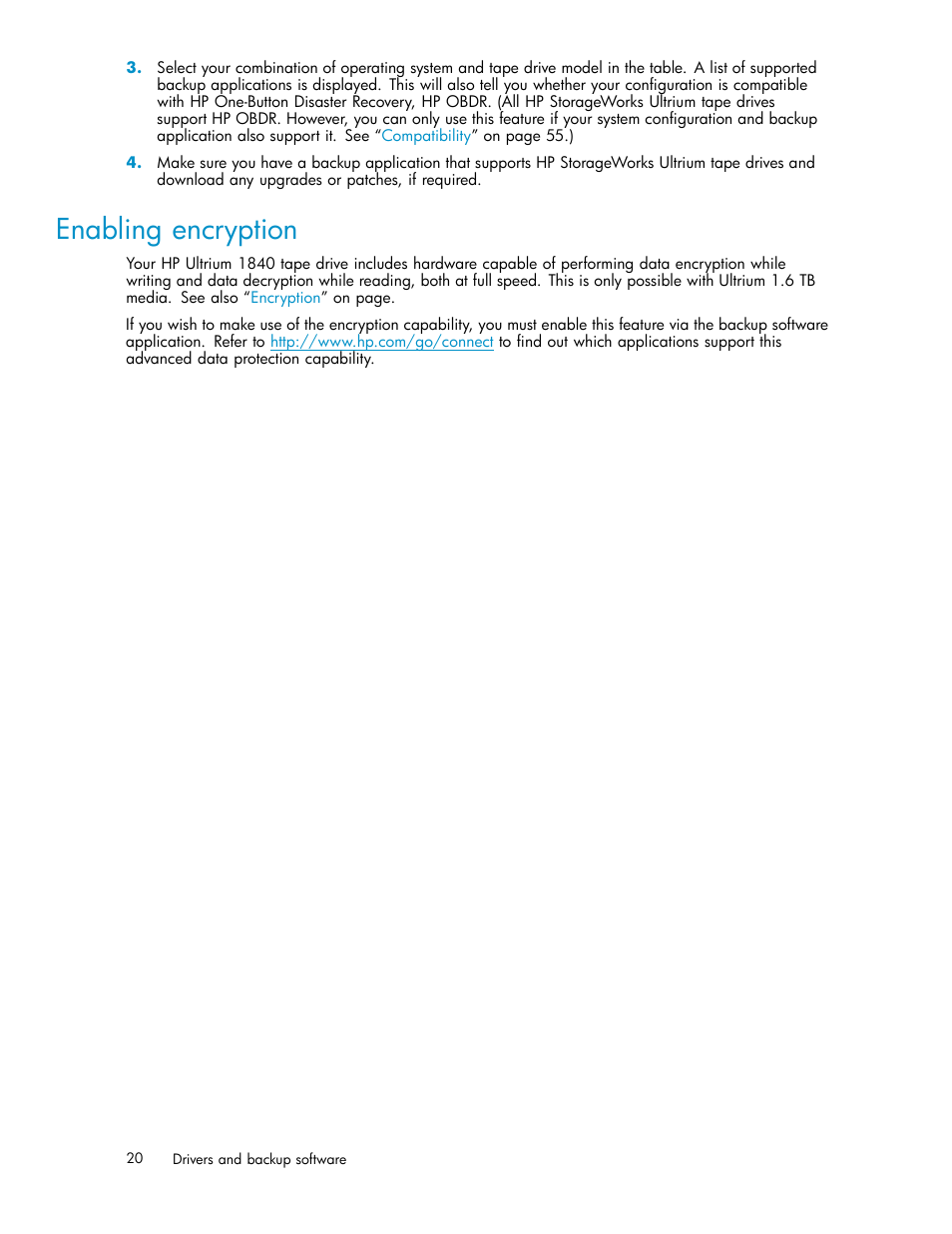 Enabling encryption | HP StoreEver Ultrium Tape Drives User Manual | Page 20 / 75