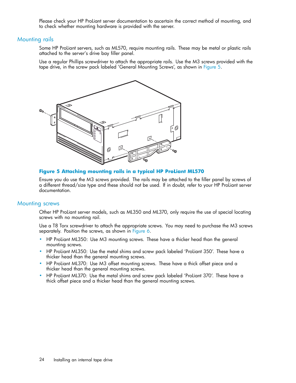 Mounting rails, Mounting screws | HP StoreEver Ultrium Tape Drives User Manual | Page 24 / 75