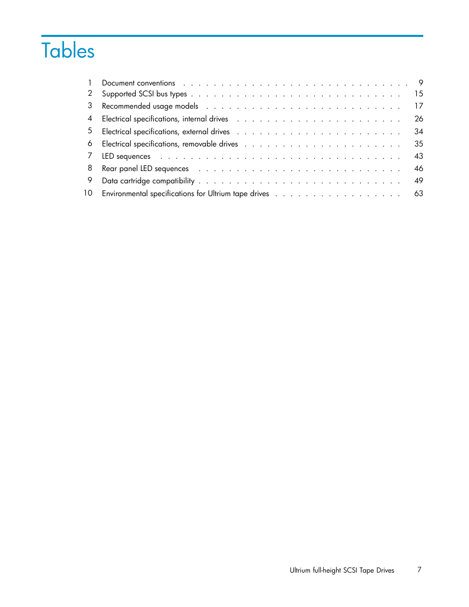 Tables | HP StoreEver Ultrium Tape Drives User Manual | Page 7 / 75