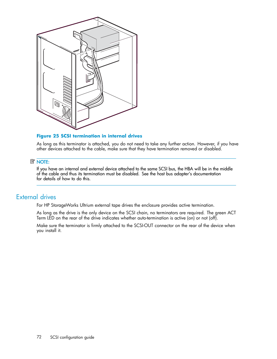 External drives, Scsi termination in internal drives | HP StoreEver Ultrium Tape Drives User Manual | Page 72 / 75