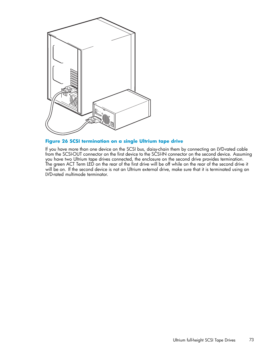 Scsi termination on a single ultrium tape drive | HP StoreEver Ultrium Tape Drives User Manual | Page 73 / 75
