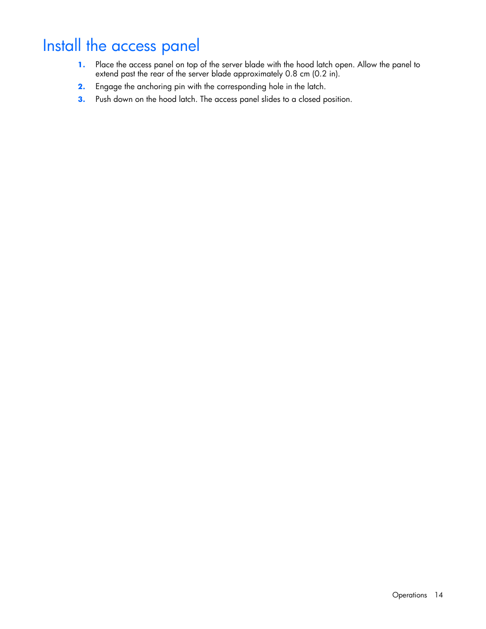 Install the access panel | HP ProLiant BL465c Server Blade User Manual | Page 14 / 87