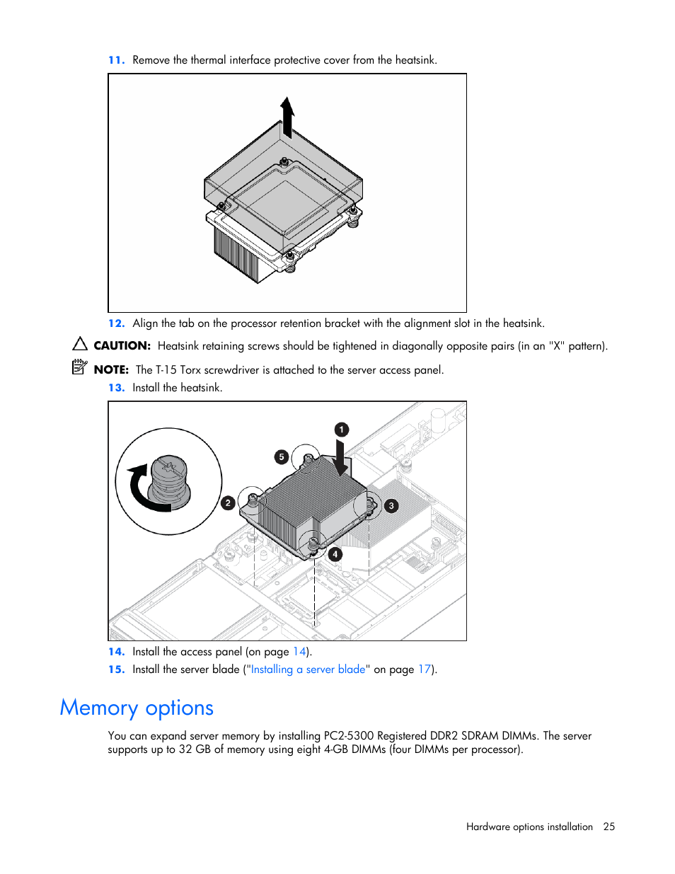 Memory options | HP ProLiant BL465c Server Blade User Manual | Page 25 / 87