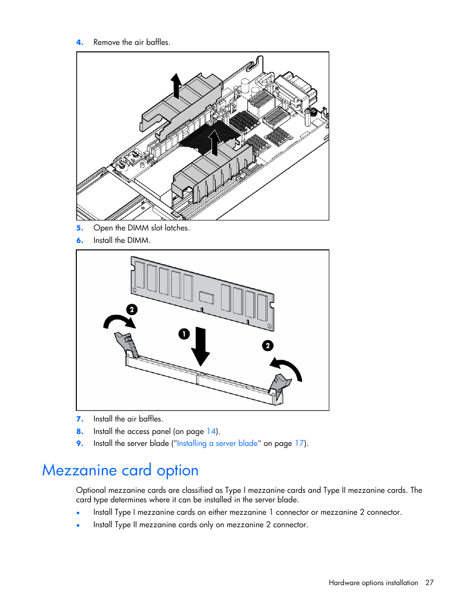 Mezzanine card option | HP ProLiant BL465c Server Blade User Manual | Page 27 / 87