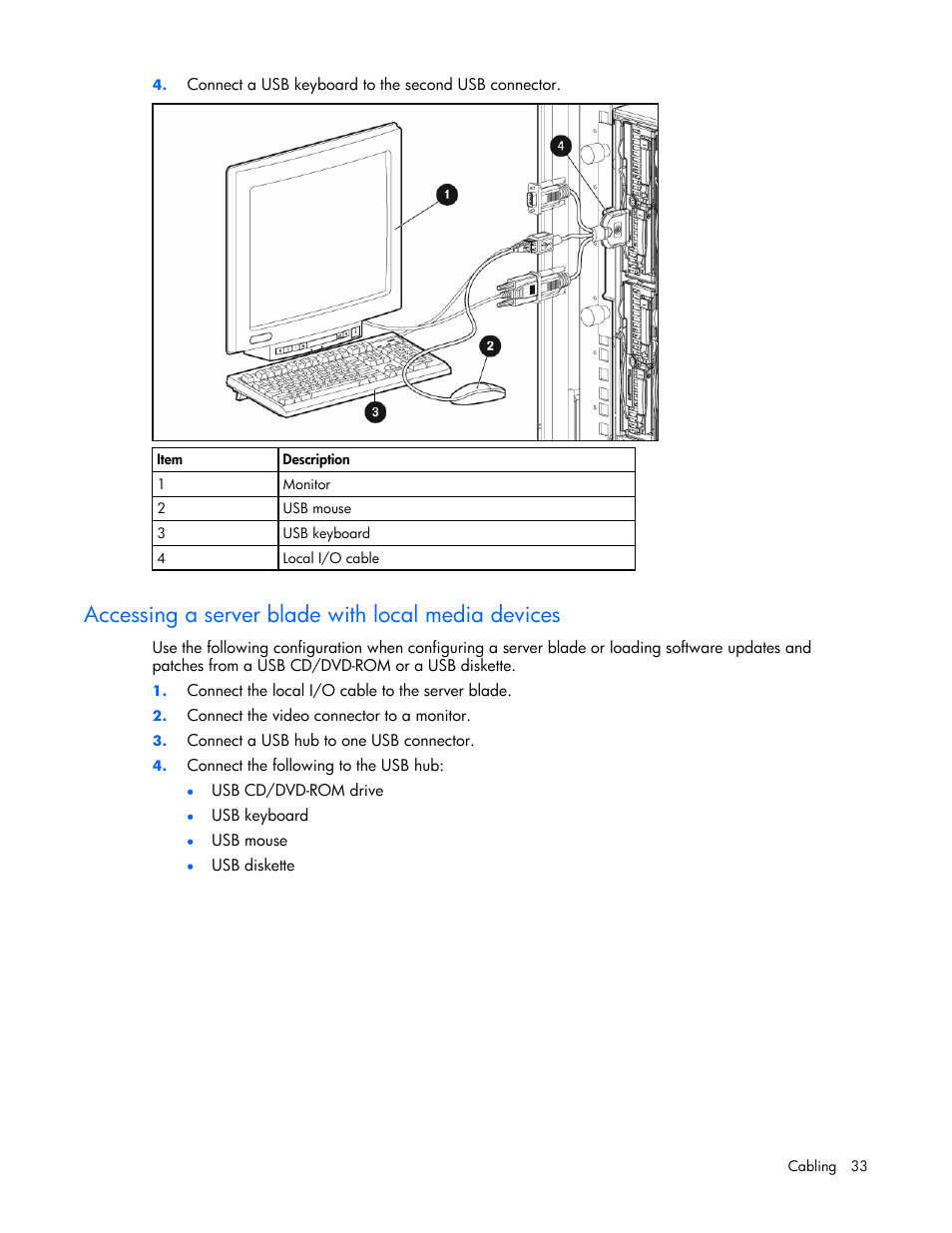 Accessing a server blade with local media devices | HP ProLiant BL465c Server Blade User Manual | Page 33 / 87